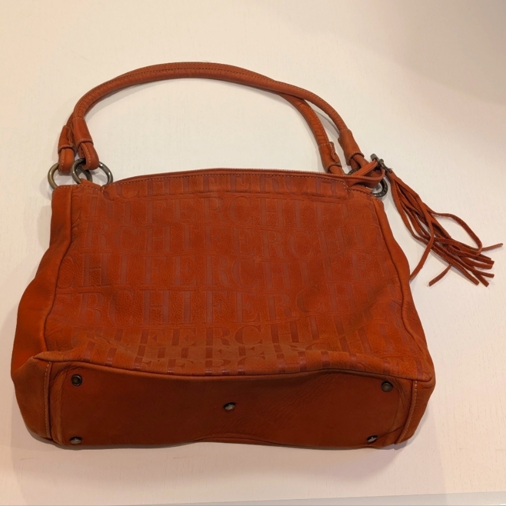 FERCHI Embossed Brown Leather Shoulder Bag - Picture 2 of 6